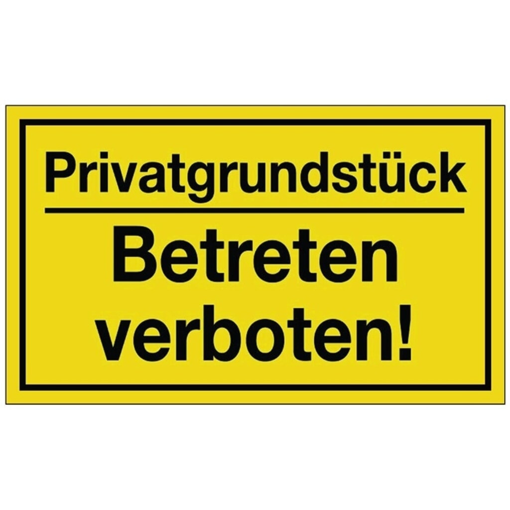 Produktabbildung: Hinweiszeichen, L250xB150 mm gelb schwarz, Privatgrundstück/Betreten verboten!, Kunststoff