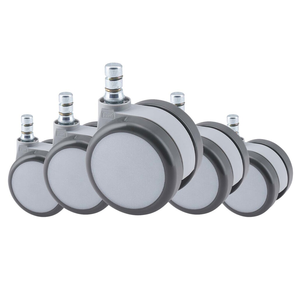 Produktabbildung Nr. 2: hjh OFFICE 5x Hartbodenrollen ROLO MOVE 60 No-Noise 11 mm / 60 mm (5er Pack) Büro-Stuhl-Rollen, weiss/grau