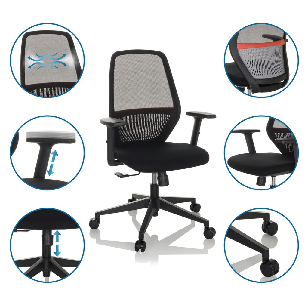 hjh OFFICE Bürostuhl / Drehstuhl CARLOW I Netzstoff / Stoff, schwarz Produktabbildung Nr. 4: hjh OFFICE Bürostuhl / Drehstuhl CARLOW I Netzstoff / Stoff, schwarz