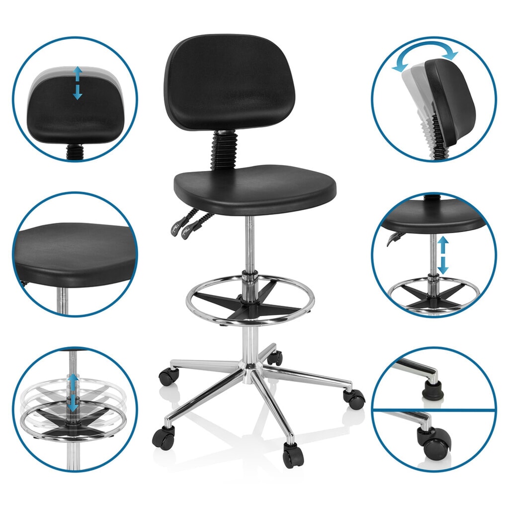 hjh OFFICE Ergonomischer Hocker / Arbeitsstuhl TOP WORK 24 I Hartschaum, schwarz Produktabbildung Nr. 10: hjh OFFICE Ergonomischer Hocker / Arbeitsstuhl TOP WORK 24 I Hartschaum, schwarz