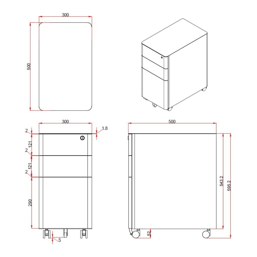 Produktabbildung Nr. 2: hjh OFFICE Rollcontainer COLOR I Metall, weiss / grau
