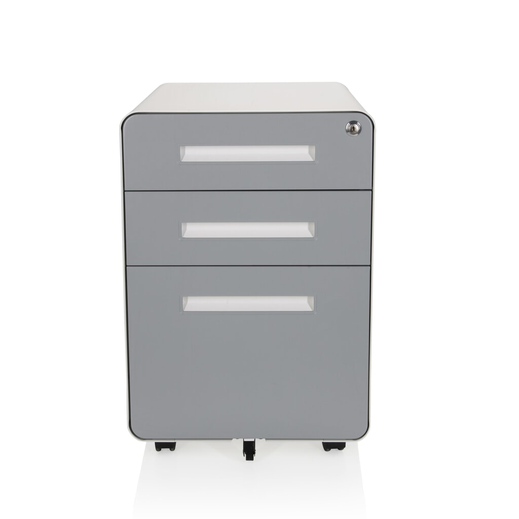 hjh OFFICE Rollcontainer COLOR PLUS I Metall, weiss / grau Produktabbildung: hjh OFFICE Rollcontainer COLOR PLUS I Metall, weiss / grau
