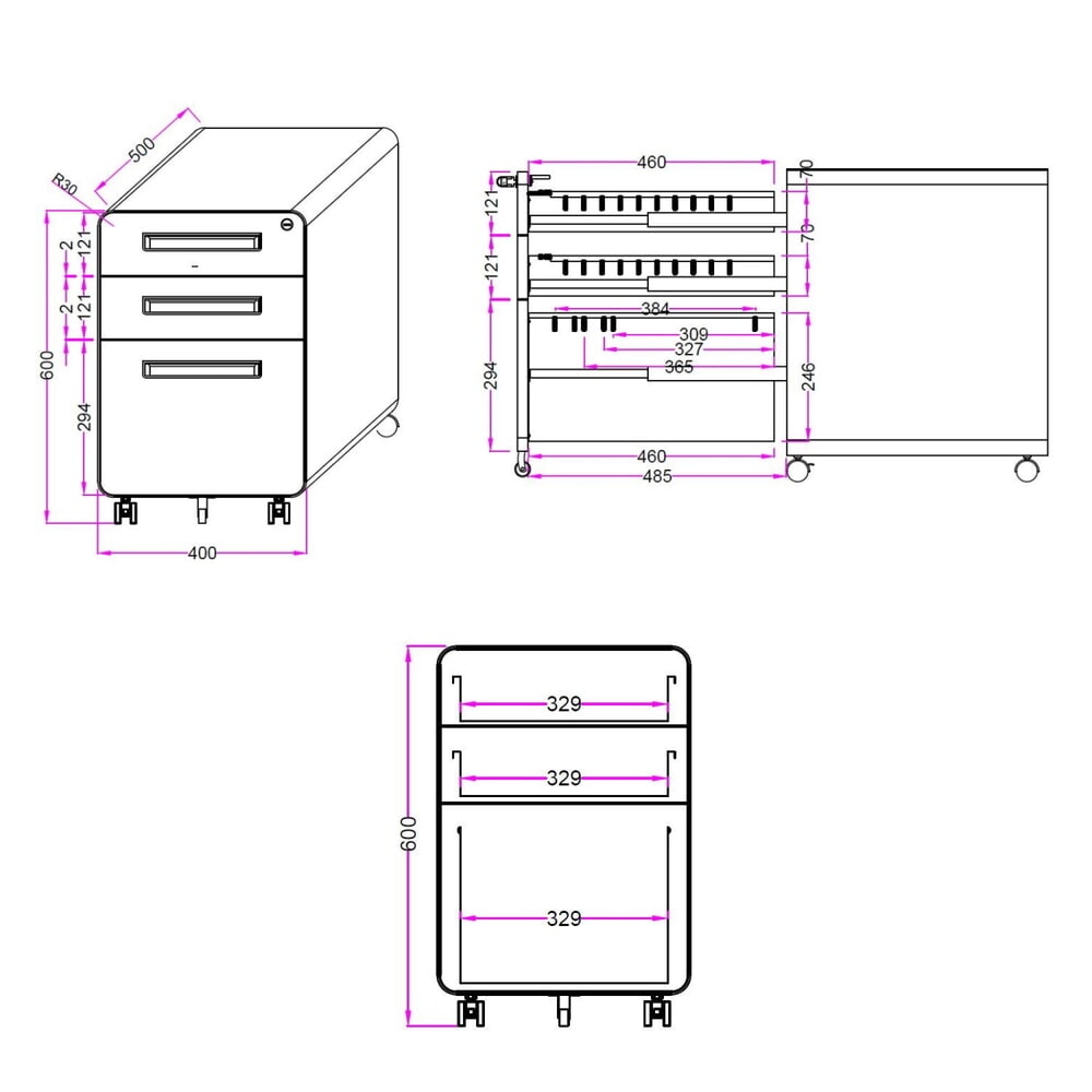 Produktabbildung Nr. 2: hjh OFFICE Rollcontainer COLOR PLUS I Metall, weiss / grau