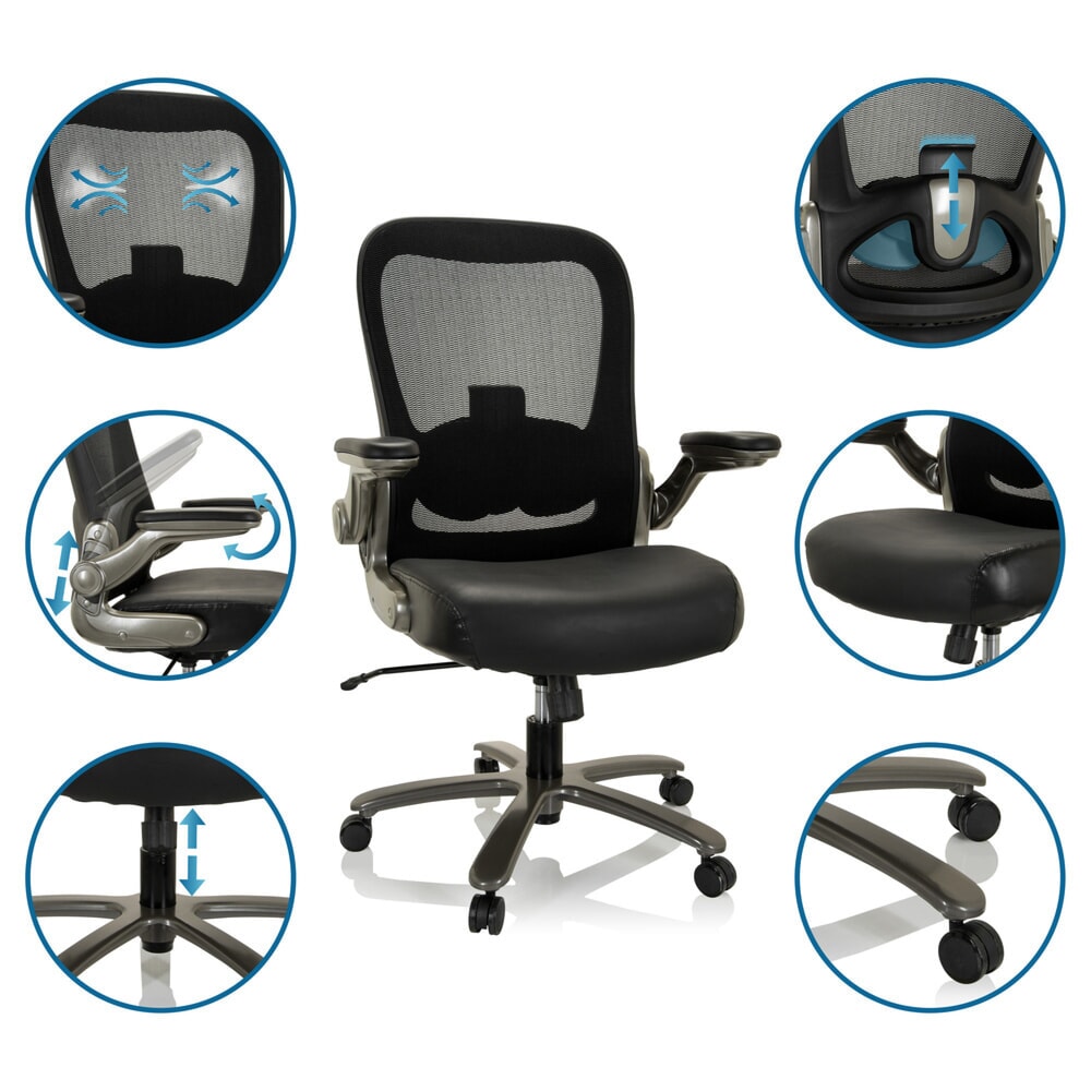 Produktabbildung Nr. 4: hjh OFFICE Schwerlaststuhl / Bürostuhl INSTRUCTOR T I Titan XXL Netzstoff / Leder, schwarz