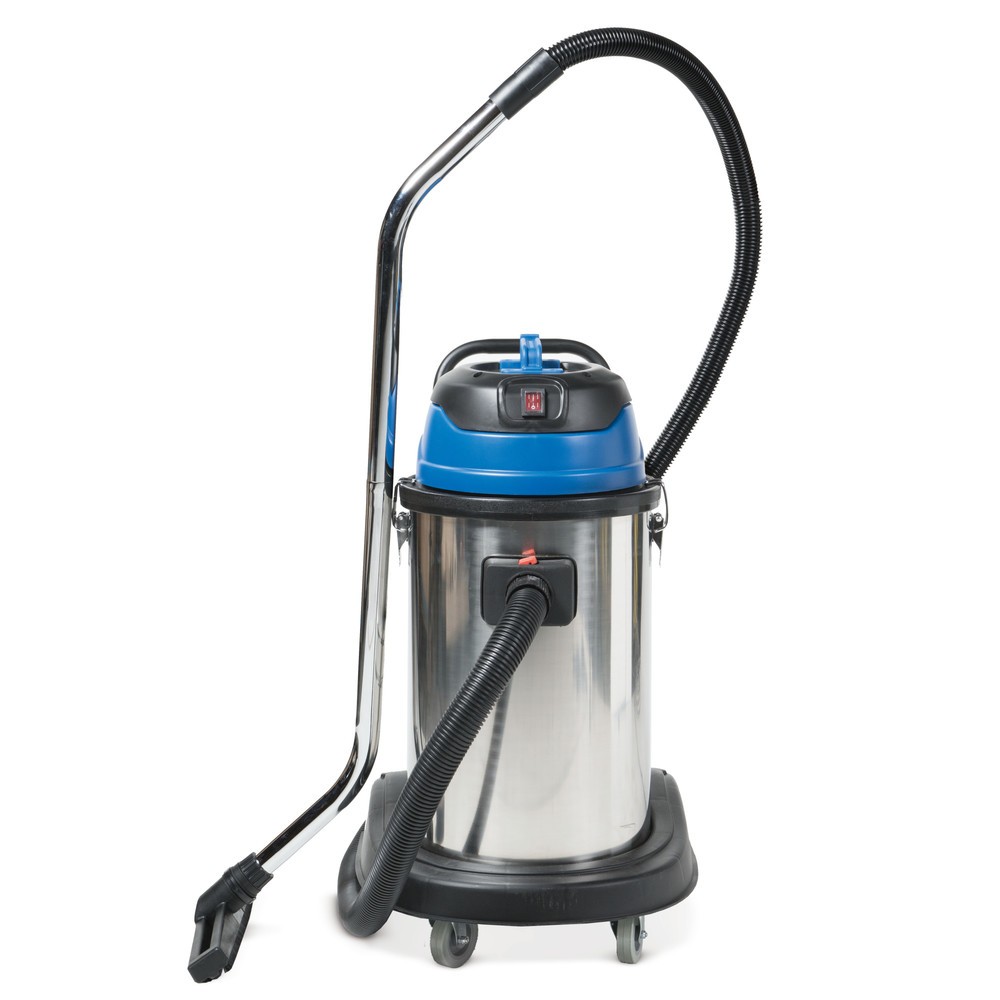 Produktabbildung: HEMMDAL Industriesauger, nass + trocken, Edelstahlbehälter, 1.500 W, 30 l, Kippfahrgestell, Schiebebügel
