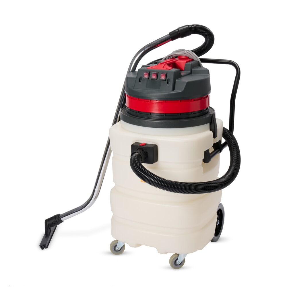 Produktabbildung: HEMMDAL Industriesauger, nass + trocken, Kunststoffbehälter, 3.000 W, 90 l, Schiebebügel, Ablass-Schlauch