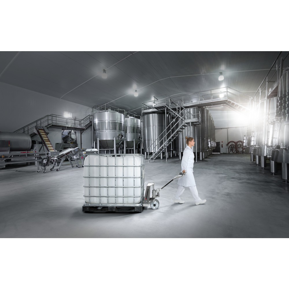 Produktabbildung Nr. 5: Jungheinrich Edelstahl-Handhubwagen AM I20p, Professional-Ausführung, Tragfähigkeit 2.000 kg, Sonder-Gabeltragbreite 680 mm, Gabellänge 970 mm, Polyurethan, Tandemrollen