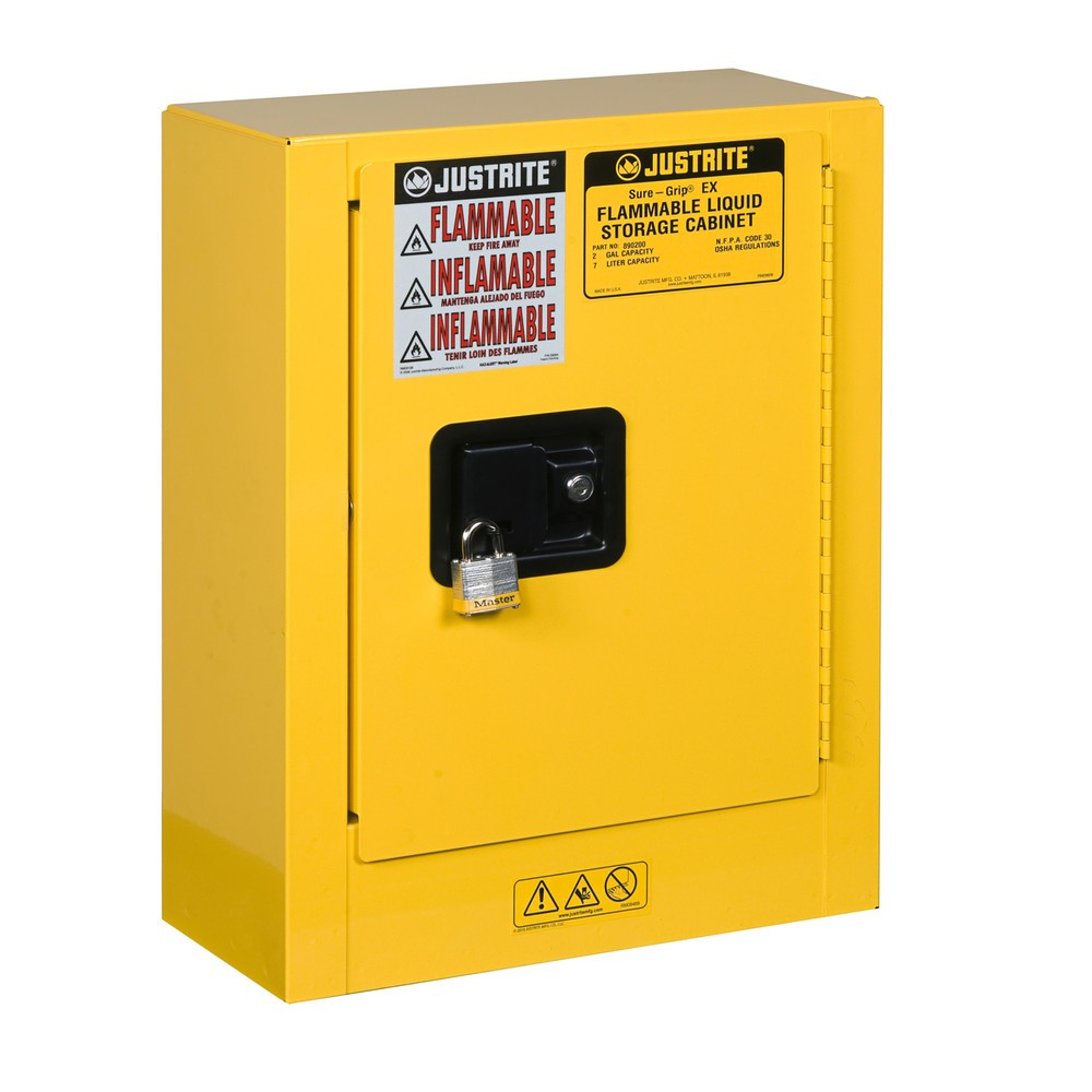 Produktabbildung: Justrite® Mini-Brandschutzschrank, HxBxT 560 x 430 x 200 mm, 1 Fachboden, manuell schliessend