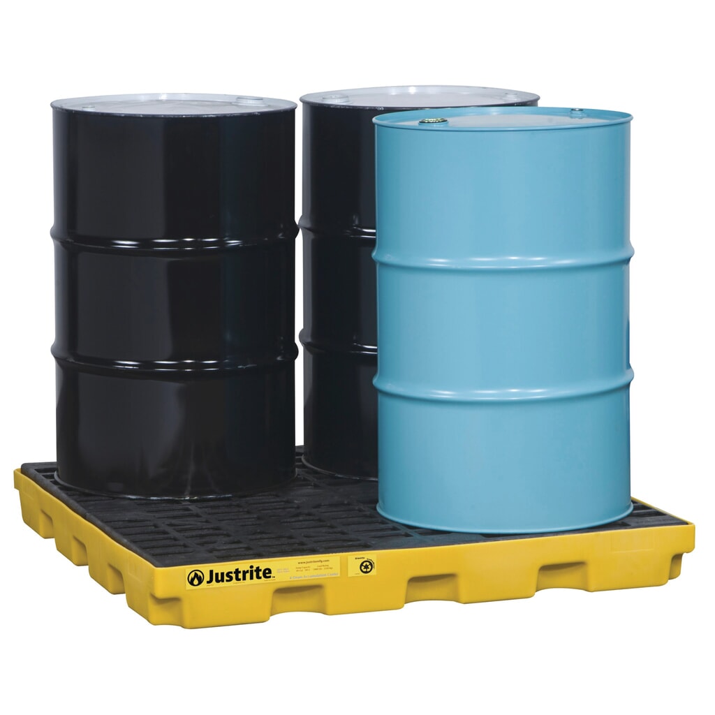 Justrite® Flach-Auffangwanne aus PE, 4x 200 l, Auffangvolumen 185 l, gelb Produktabbildung Nr. 2: Justrite® Flach-Auffangwanne aus PE, 4x 200 l, Auffangvolumen 185 l, gelb