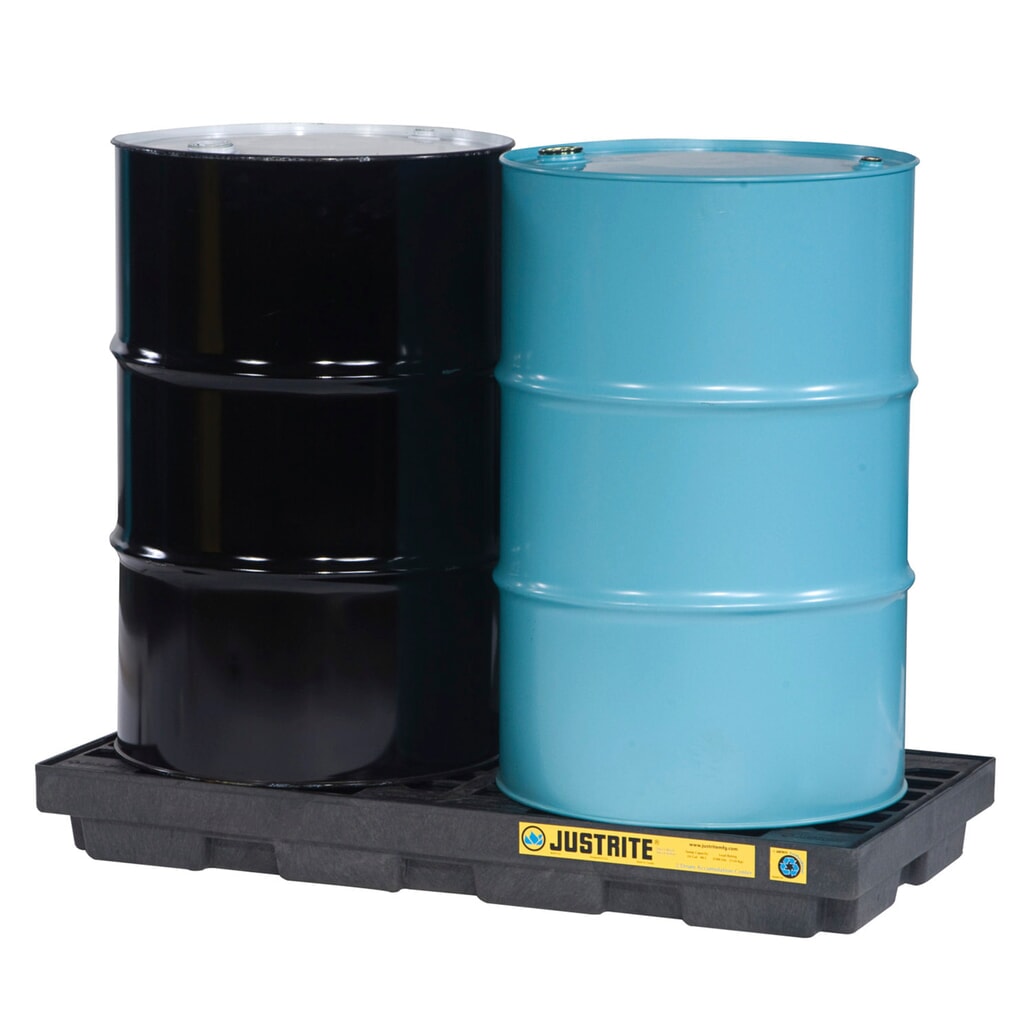 Justrite® Flach-Auffangwanne aus PE, 2x 200 l, Auffangvolumen 90 l, schwarz Produktabbildung: Justrite® Flach-Auffangwanne aus PE, 2x 200 l, Auffangvolumen 90 l, schwarz