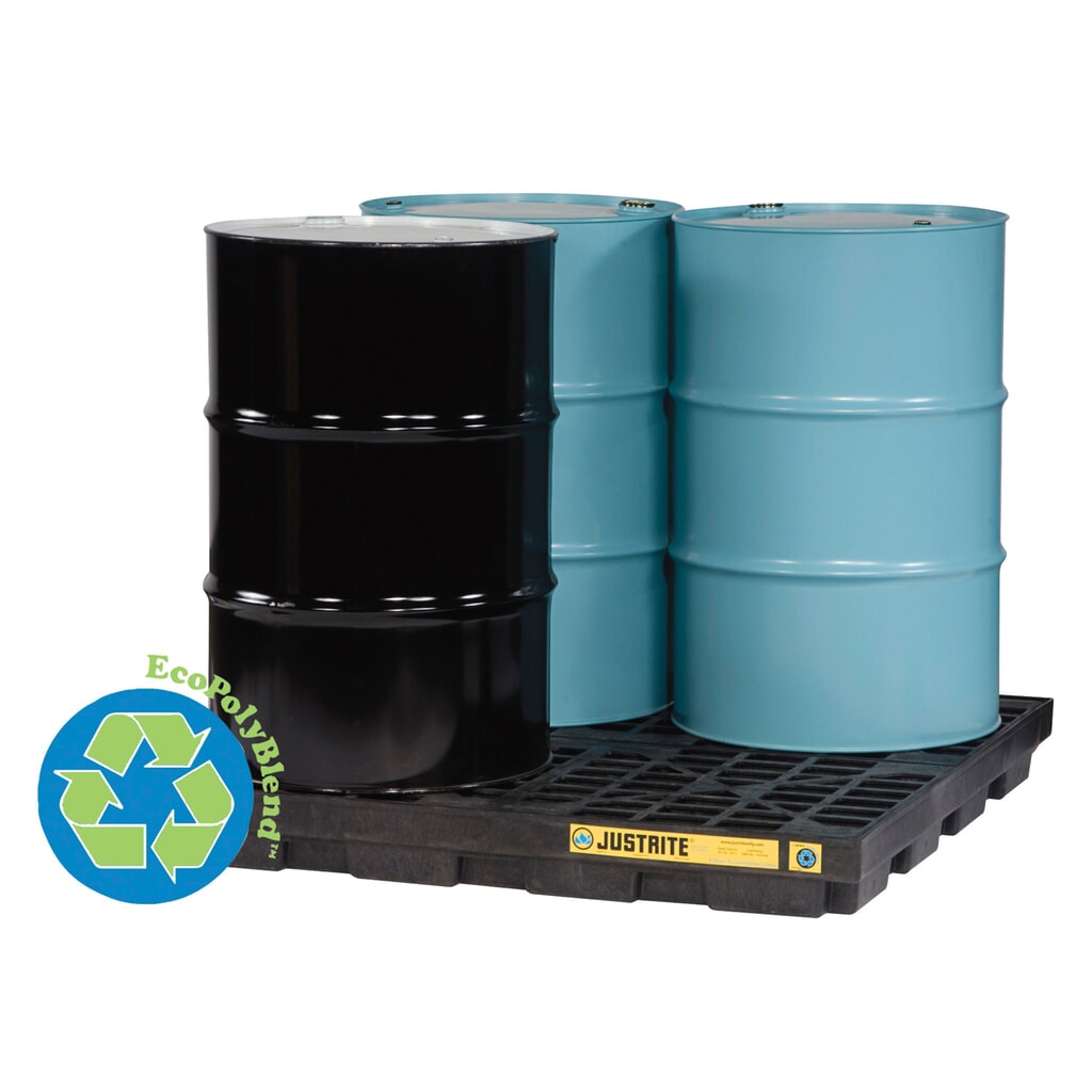 Justrite® Flach-Auffangwanne aus PE, 4x 200 l, Auffangvolumen 185 l, schwarz Produktabbildung Nr. 2: Justrite® Flach-Auffangwanne aus PE, 4x 200 l, Auffangvolumen 185 l, schwarz