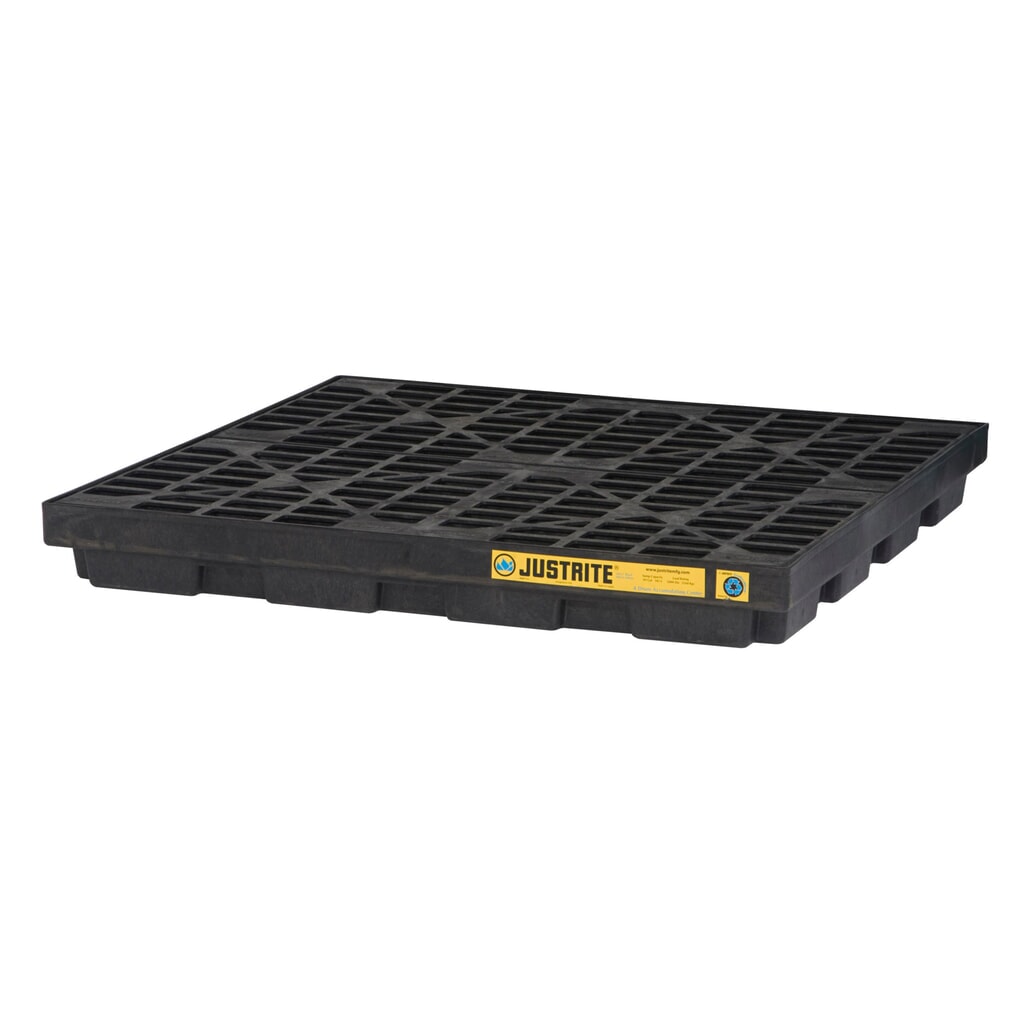 Justrite® Flach-Auffangwanne aus PE, 4x 200 l, Auffangvolumen 185 l, schwarz Produktabbildung: Justrite® Flach-Auffangwanne aus PE, 4x 200 l, Auffangvolumen 185 l, schwarz