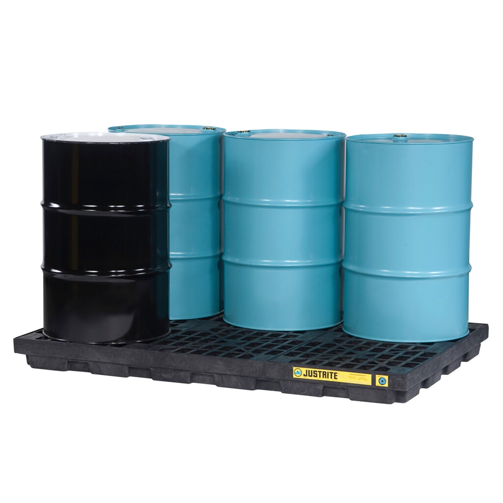 Justrite® Flach-Auffangwanne aus PE, 6x 200 l, Auffangvolumen 276 l, schwarz Produktabbildung: Justrite® Flach-Auffangwanne aus PE, 6x 200 l, Auffangvolumen 276 l, schwarz