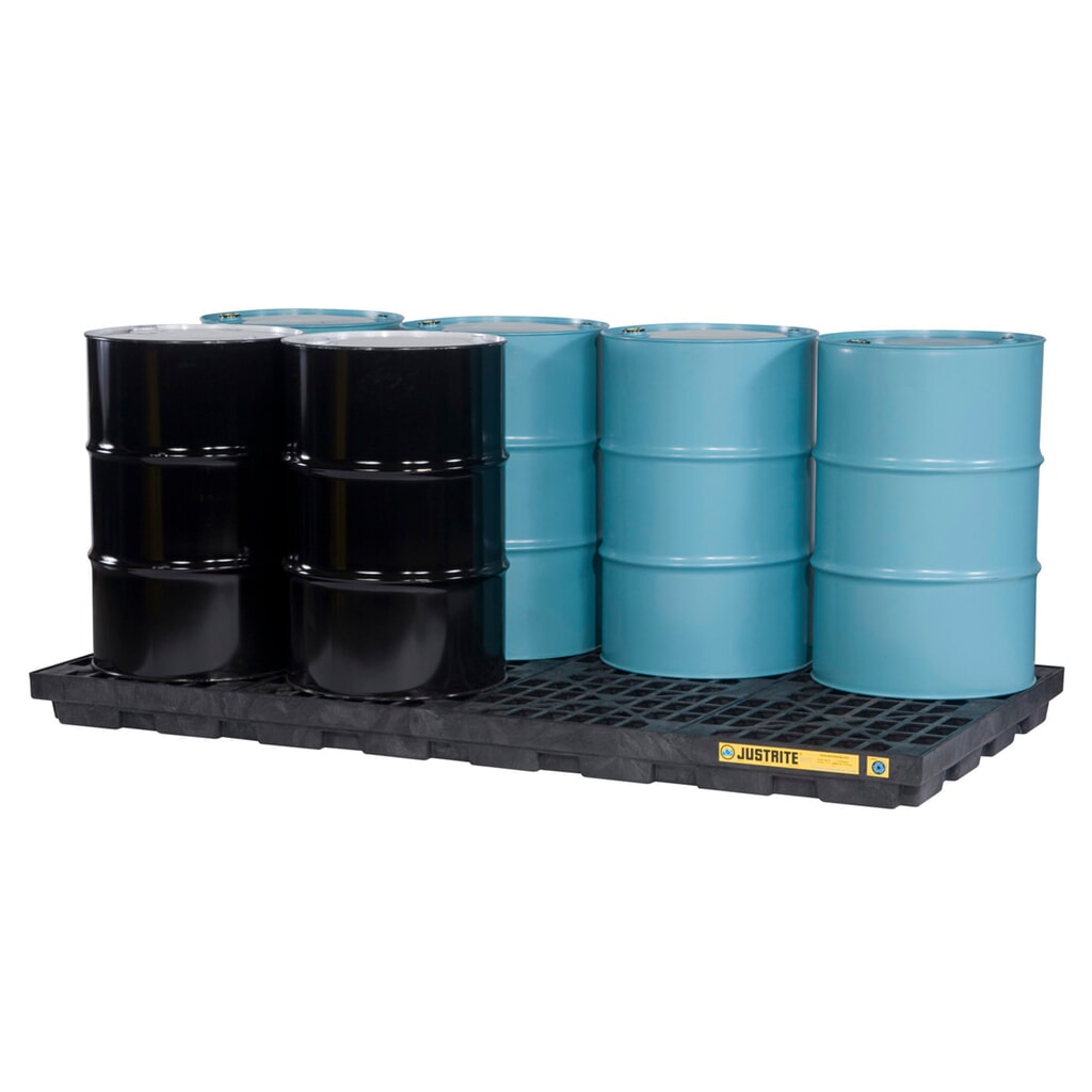 Justrite® Flach-Auffangwanne aus PE, 8x 200 l, Auffangvolumen 371 l, schwarz Produktabbildung: Justrite® Flach-Auffangwanne aus PE, 8x 200 l, Auffangvolumen 371 l, schwarz
