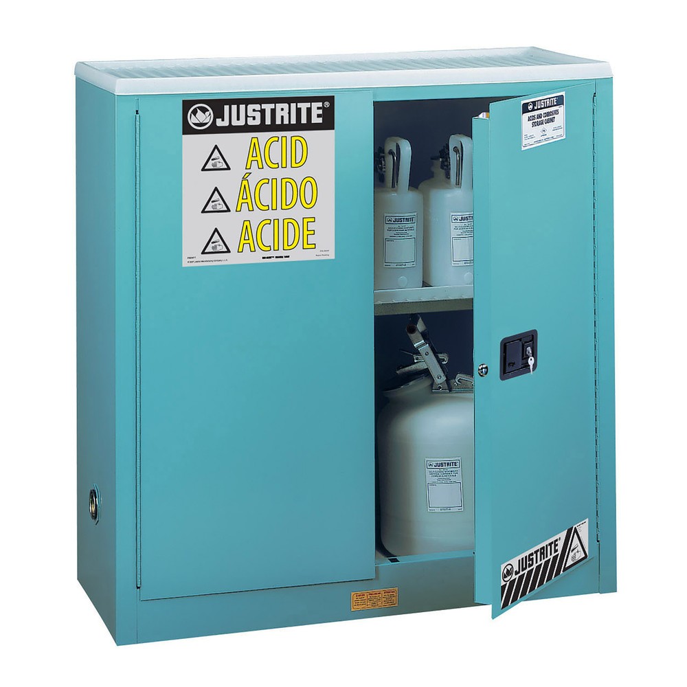 Produktabbildung: Justrite® Chemikalienschrank Classic Sure-Grip® FM, für Ätzmittel, HxBxT 1.120 x 1.090 x 460 mm, 1 Fachboden, manuell schliessend