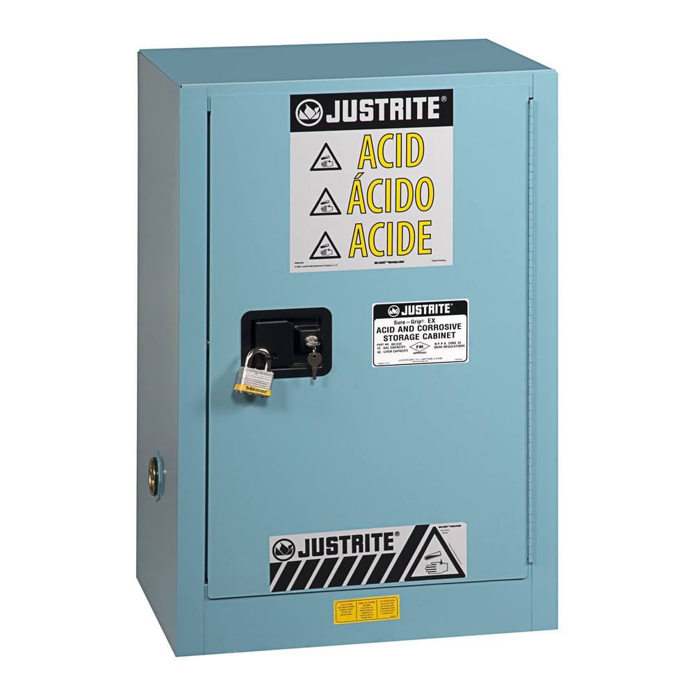 Produktabbildung: Justrite® Brandschutzschrank Compac Sure-Grip® FM, für Ätzmittel, HxBxT 890 x 590 x 460 mm, 1 Fachboden, selbstschliessend