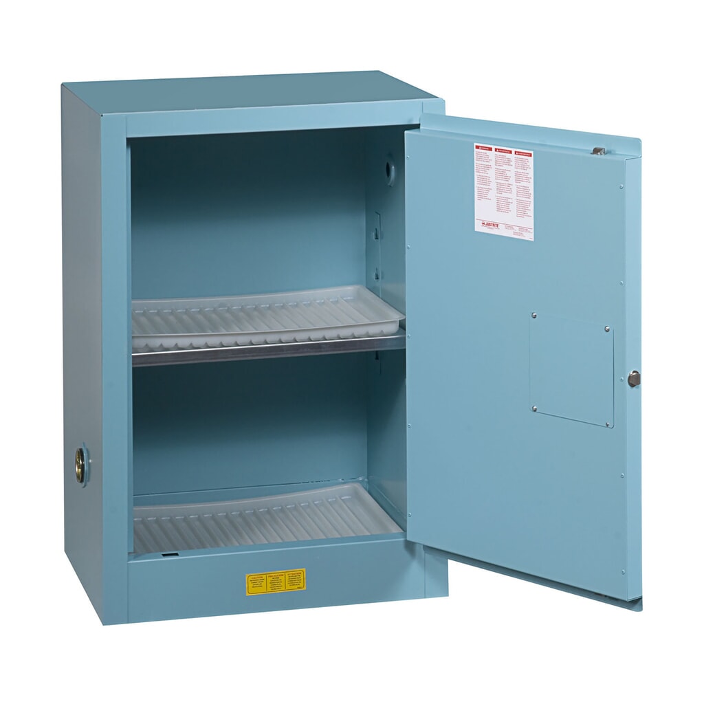 Justrite® Brandschutzschrank Compac Sure-Grip® FM, für Ätzmittel, HxBxT 890 x 590 x 460 mm, 1 Fachboden, selbstschliessend Produktabbildung Nr. 2: Justrite® Brandschutzschrank Compac Sure-Grip® FM, für Ätzmittel, HxBxT 890 x 590 x 460 mm, 1 Fachboden, selbstschliessend