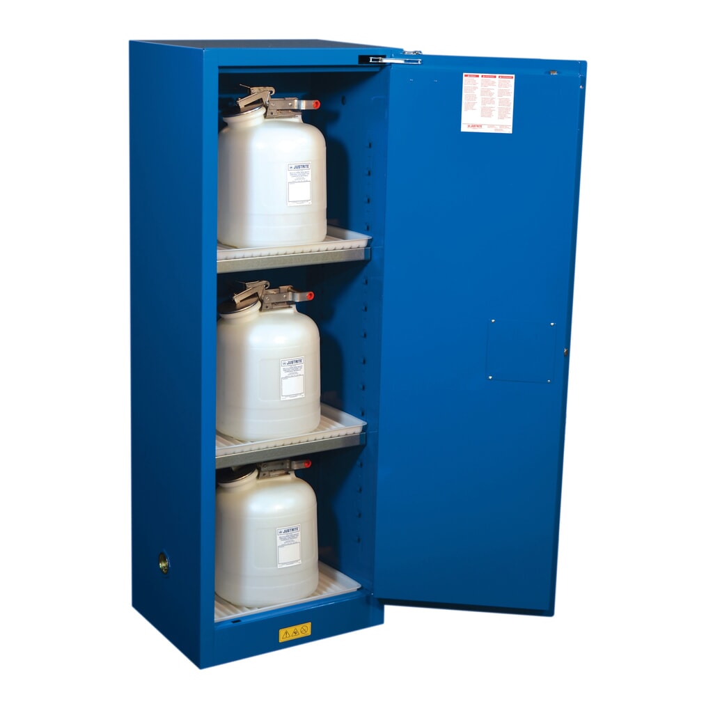 Produktabbildung Nr. 2: Justrite® Brandschutzschrank Slimline Sure-Grip® FM, für Ätzmittel, HxBxT 1.650 x 590 x 460 mm, 3 Fachböden, selbstschliessend