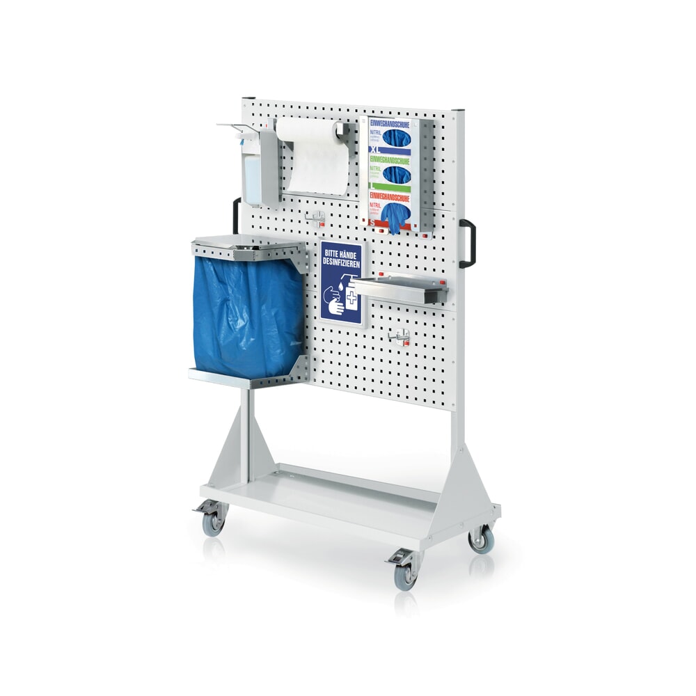 Produktabbildung: Kappes RasterPlan® Hygienestation, mobile Stellwand, 3 Lochplatten, HxBxT 1.580 x 1.000 x 500 mm, Modell 1