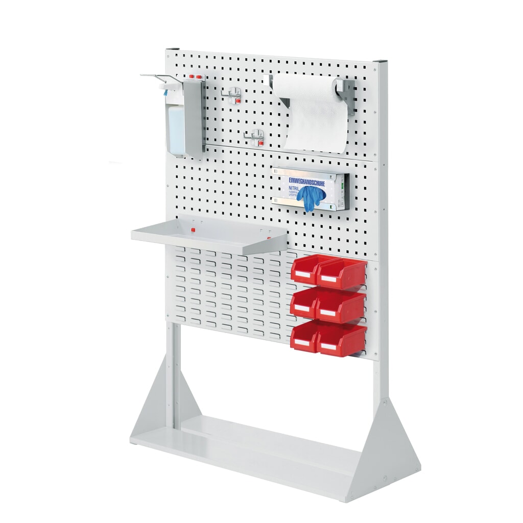 Kappes RasterPlan® Hygienestation, Stellwand mit 2 Lochplatten, HxBxT 1.450 x 1.000 x 430 mm, Modell 4 Produktabbildung: Kappes RasterPlan® Hygienestation, Stellwand mit 2 Lochplatten, HxBxT 1.450 x 1.000 x 430 mm, Modell 4