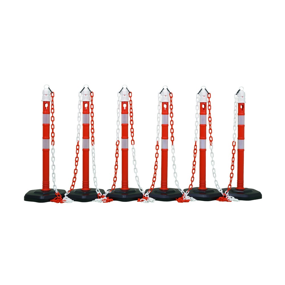 Produktabbildung: Kettenständer-Set Premium, 4 Ständer rot/weiss, 3 Ketten à 3 m