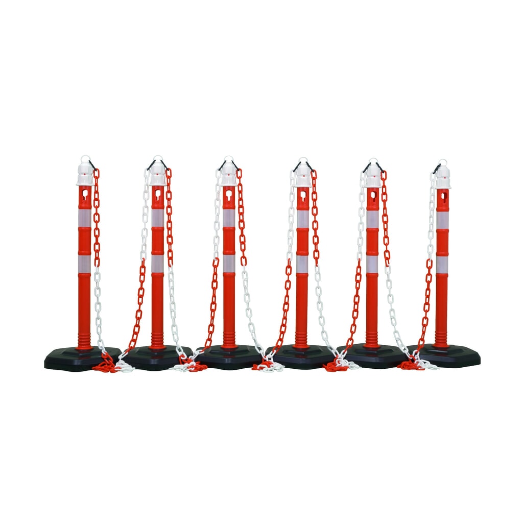 Produktabbildung: Kettenständer-Set Premium, 4 Ständer rot/weiss, 3 Ketten à 3 m