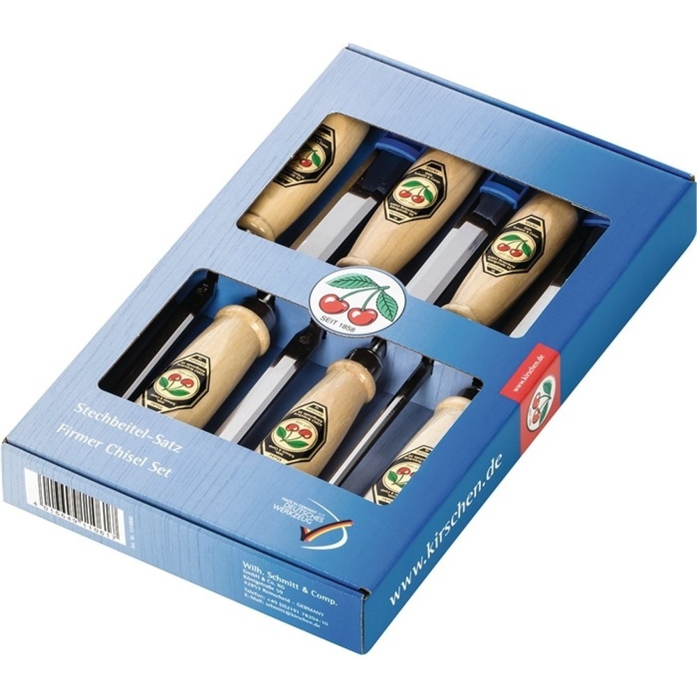 Produktabbildung: KIRSCHEN Stechbeitelsatz 6,10,12,16,20,26mm Weissbuchenh.Ulmer Form 6-tlg.Krt