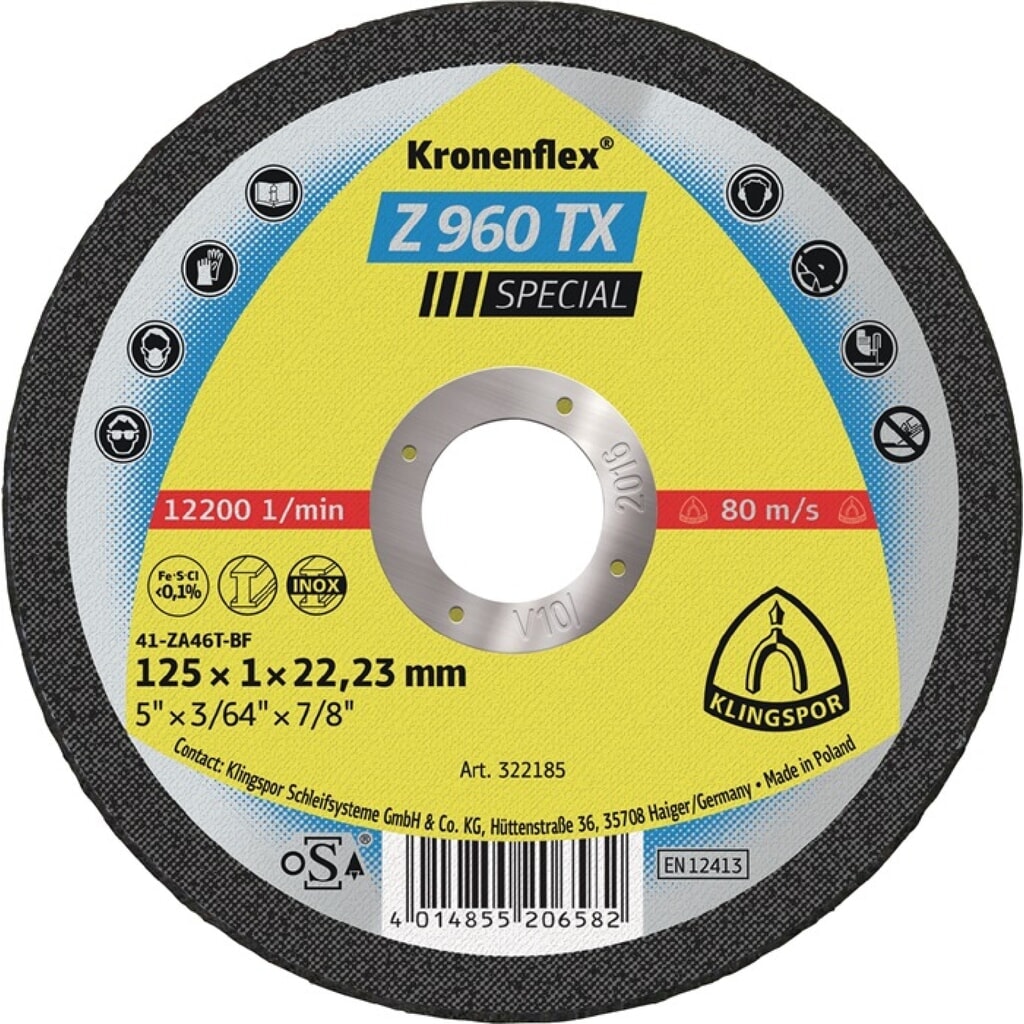 Produktabbildung: KLINGSPOR Trennscheibe Z 960 TX D115x1mm ger.INOX Bohr.22,23mm