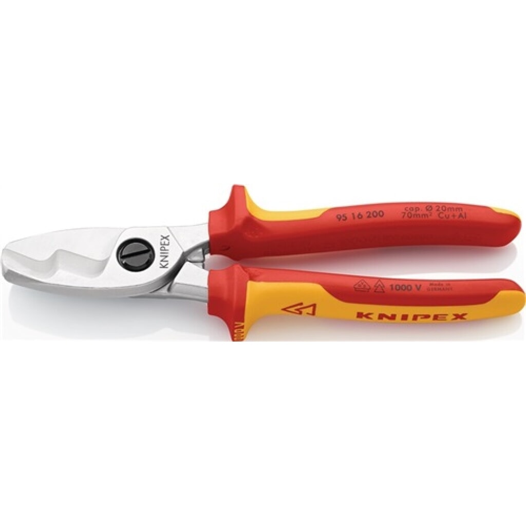 Produktabbildung: Kabelschere VDE L.200mm max.70mm2 Chrom m.Mehrkomp.-Hüllen KNIPEX m.Klemmschutz