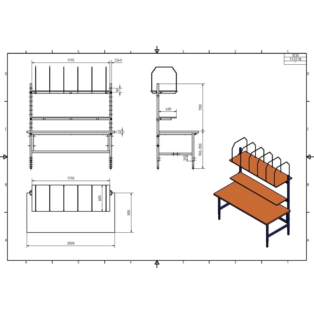 Produktabbildung Nr. 6: DAHMEN Manuell höhenverstellbarer Packtisch Classic, einseitig, Komplett-Set, HxBxT 700-950 x 2.000 x 900 mm