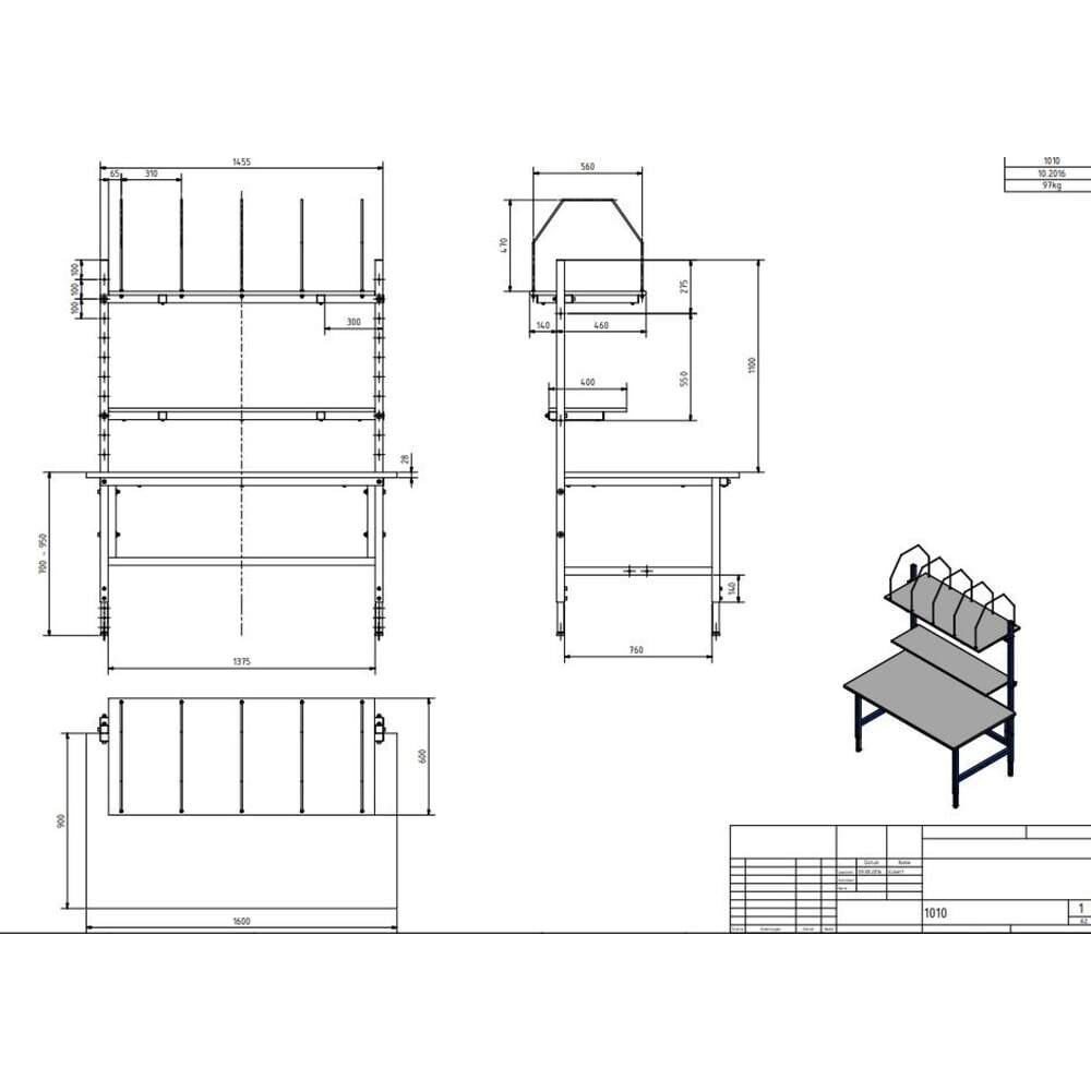 Produktabbildung Nr. 7: DAHMEN Manuell höhenverstellbarer Packtisch Classic, einseitig, Komplett-Set, HxBxT 700-950 x 1.600 x 900 mm