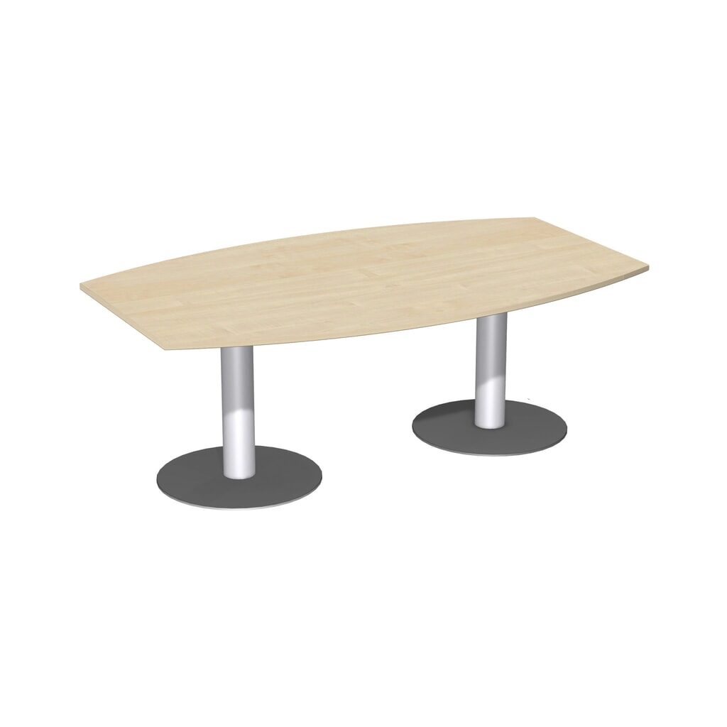 Produktabbildung: Konferenztisch fassförmig, mit Tellerfuss, BxT 2.000 x 800/1200 mm, Ahorn