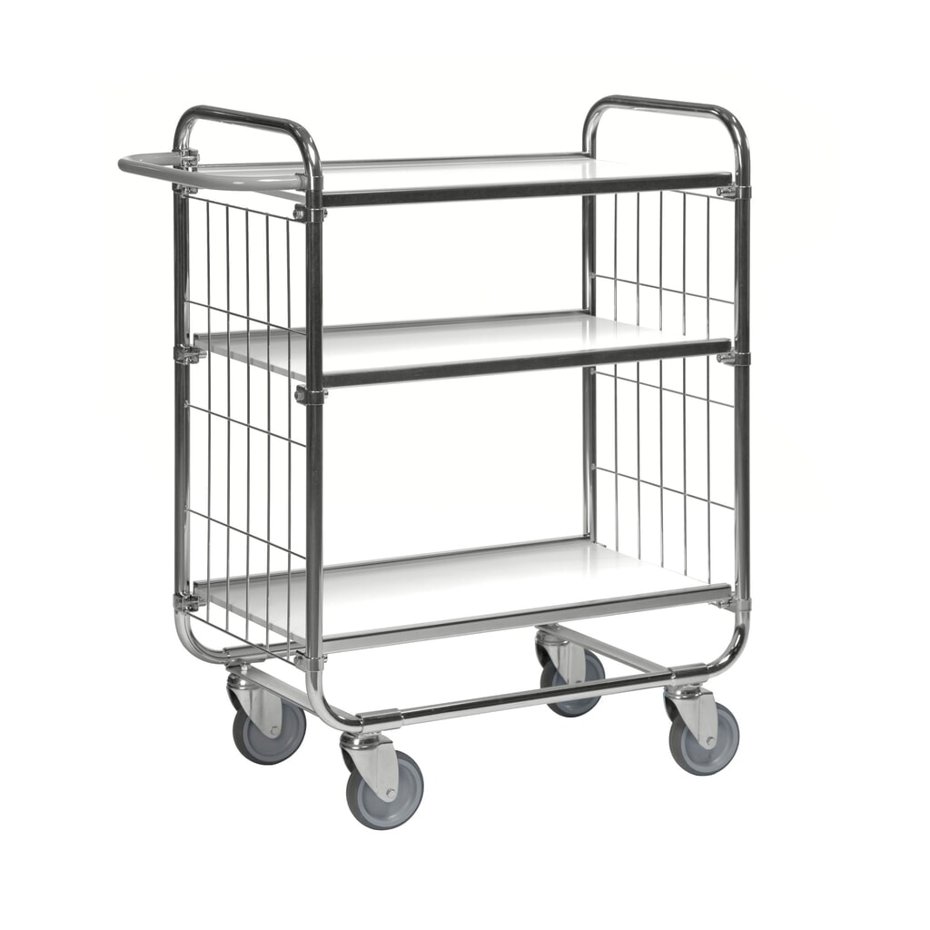 Produktabbildung: Kongamek Regalwagen, verzinkt, 2 Gitterwände, 3 laminierte Böden à 620 x 425 mm