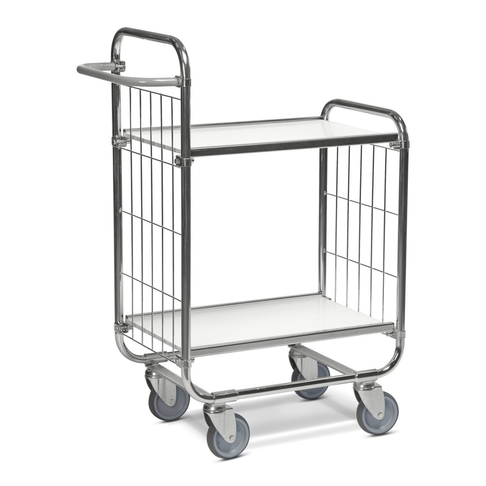 Produktabbildung Nr. 1: Kongamek Regalwagen, verzinkt, 2 Gitterwände, hohe Stirnseite, 2 laminierte Böden à 620 x 425 mm