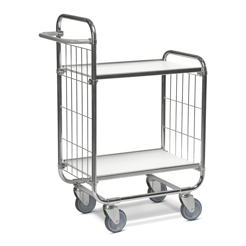 Produktabbildung: Kongamek Regalwagen, verzinkt, 2 Gitterwände, hohe Stirnseite, 2 laminierte Böden à 620 x 425 mm
