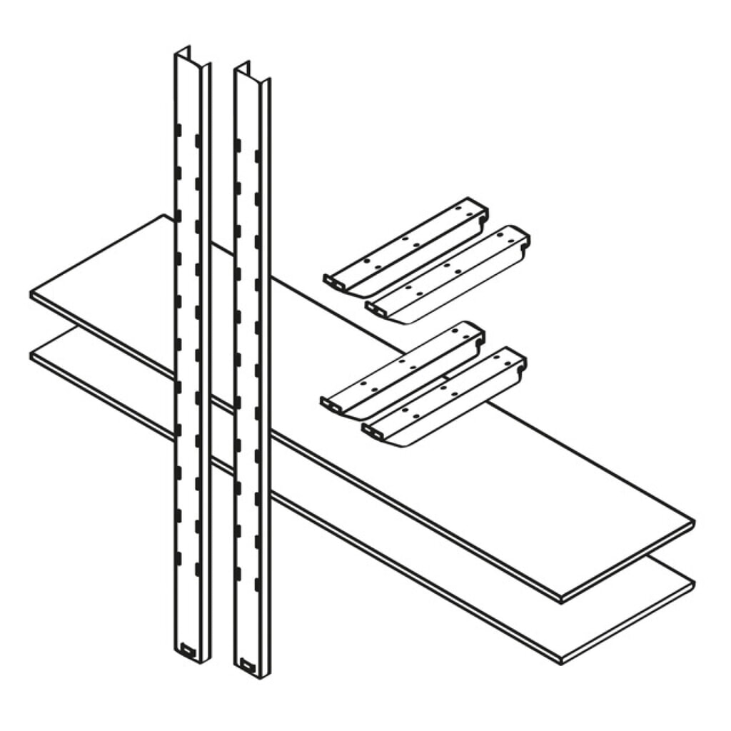 Produktabbildung: Lagerregal 2.000 - 2 Ebenen, für FLADAFI® Materialcontainer XL + XXL, 2 Ebenen, 2 Regalsäulen, 4 Kragarmen, 2 Holz-Regalböden 2.000 x 500 mm