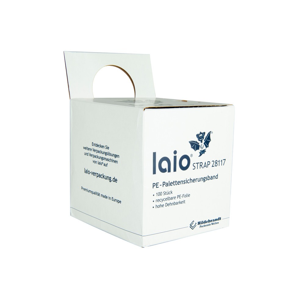 Produktabbildung: laio® STRAP Palettensicherungsband, BxL 100 x 1.200 mm, 100 Stk/VE