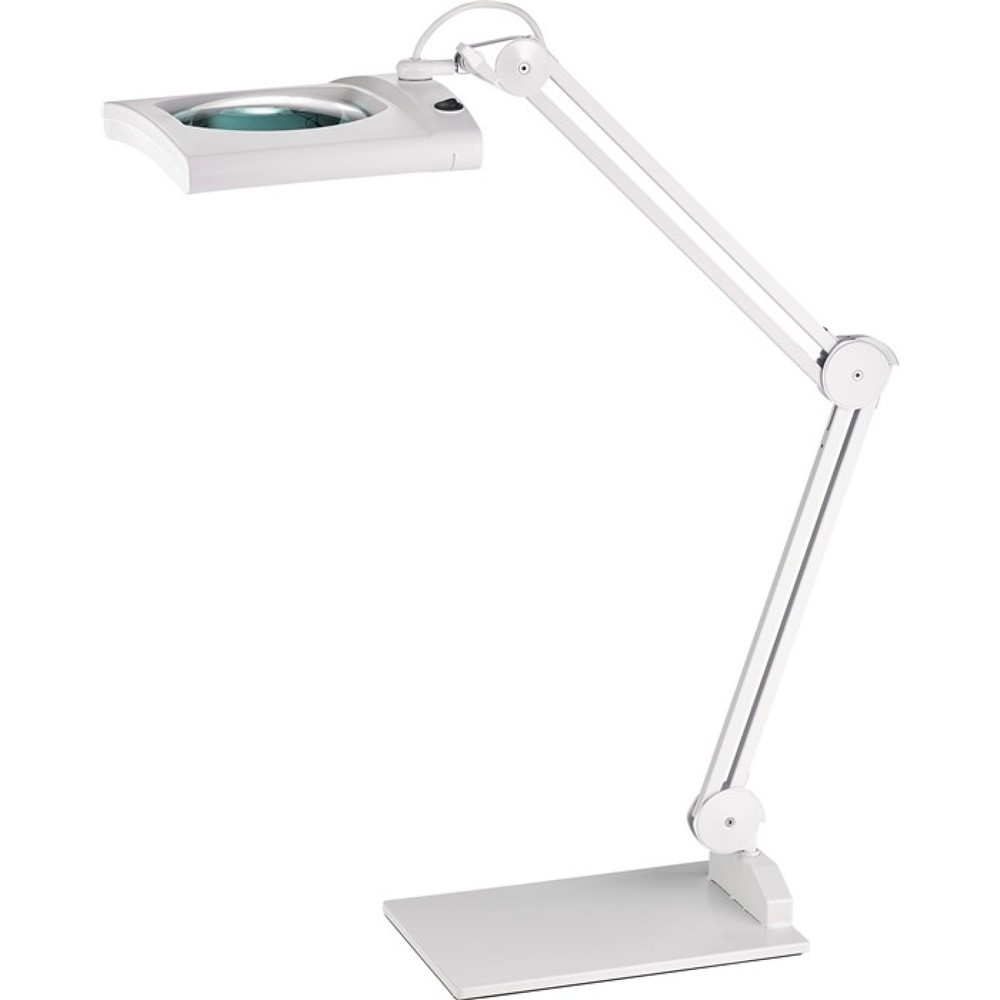 Produktabbildung: LED-Lupenleuchte Glaslinse 190,5mm (7,5″) Standfuss weiss Abdeck.,eckiger Kopf
