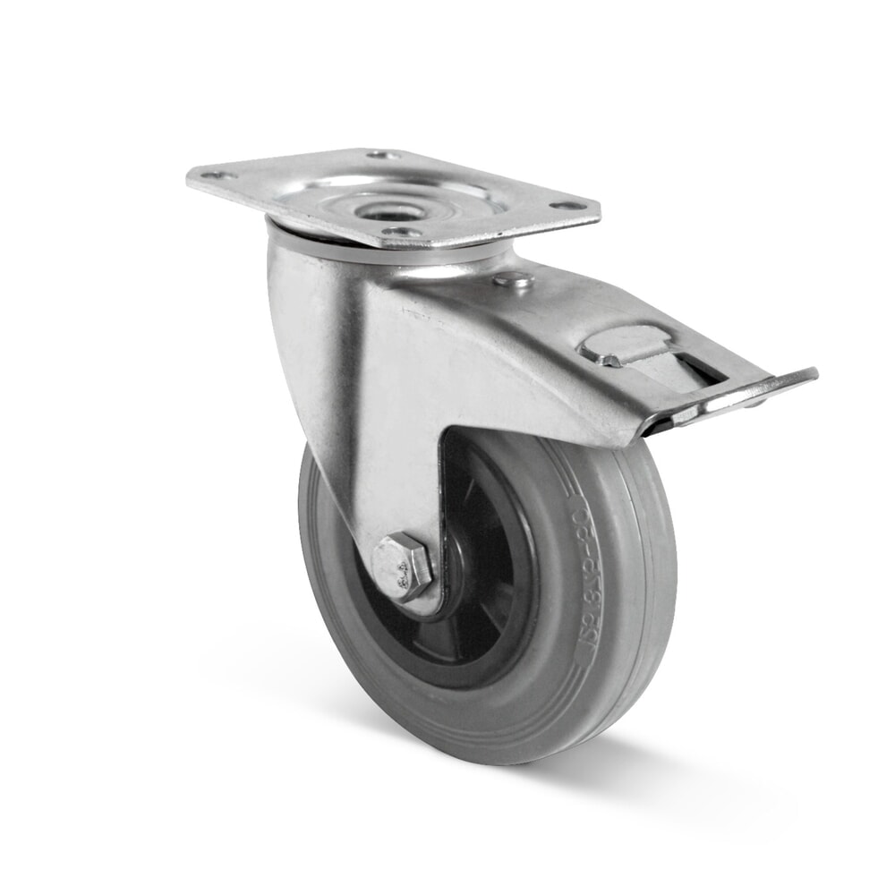 Produktabbildung: Lenkrolle Vollgummi Basic inkl. Feststeller, PAK-frei, ØxB 80 x 35 mm, TK 70 kg