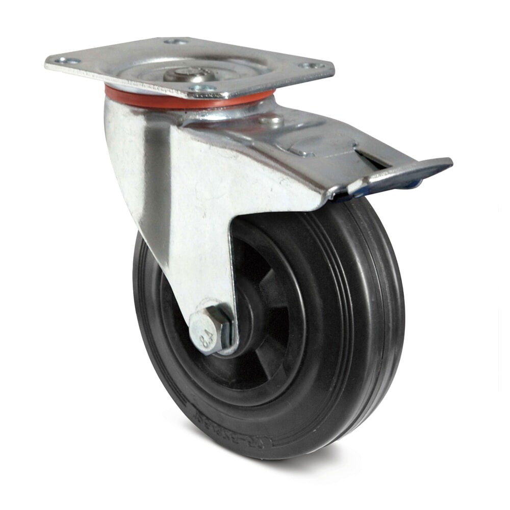 Produktabbildung: Lenkrolle Vollgummi, PP-Felge, inkl. Feststeller, Ø x Breite 80 x 35 mm, TK 70 kg