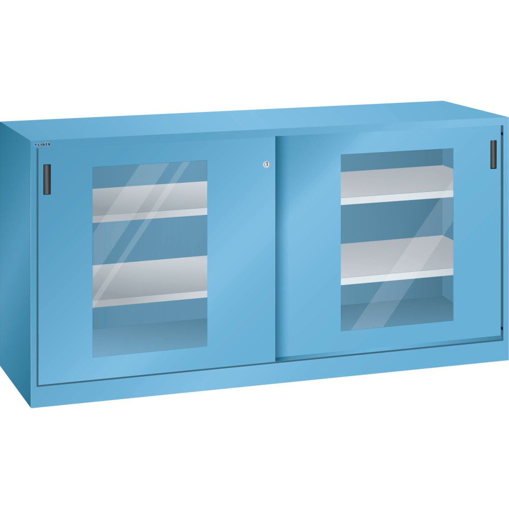 Produktabbildung: LISTA Beistellschrank mit Schiebetüren, (BxH) 2000x1000mm, 4 Verstellböden, Sichtfenster, Tiefe 400mm, lichtblau