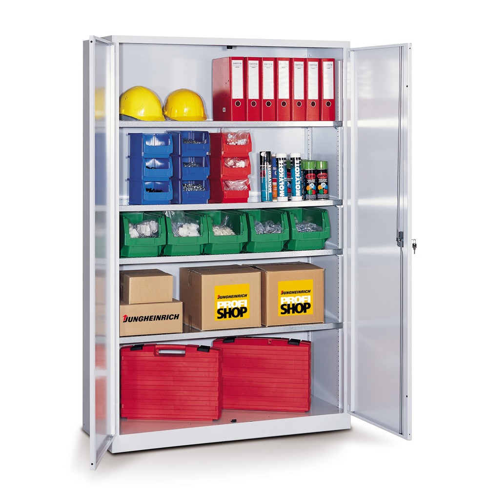 Produktabbildung: LISTA Flügeltürschrank mit 4 verzinkten Böden, HxBxT 1.950 x 1.250 x 400 mm, lichtgrau, rubinrot