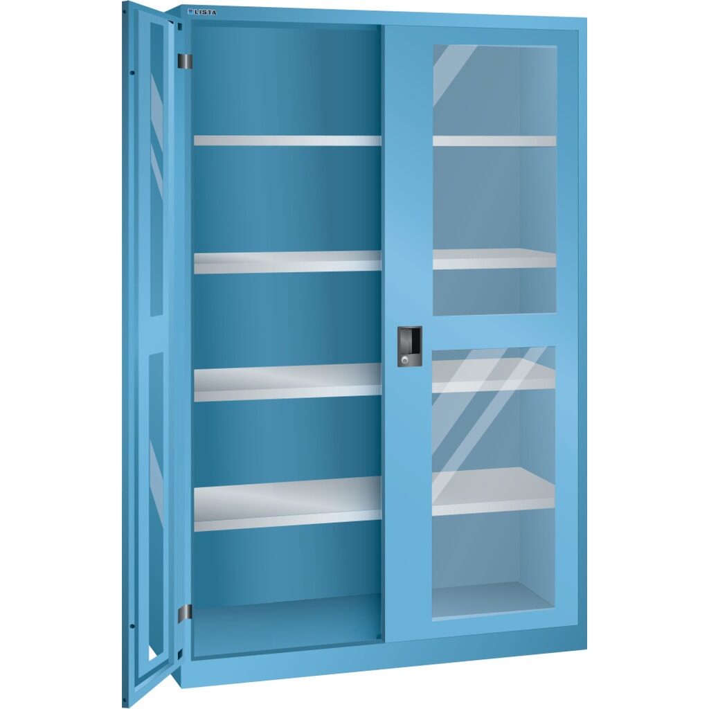 LISTA Flügeltürschrank mit Sichtfenster, (BxTxH) 1250x400x1950 mm, 4 Verstellböden, lichtblau, RFID Lock