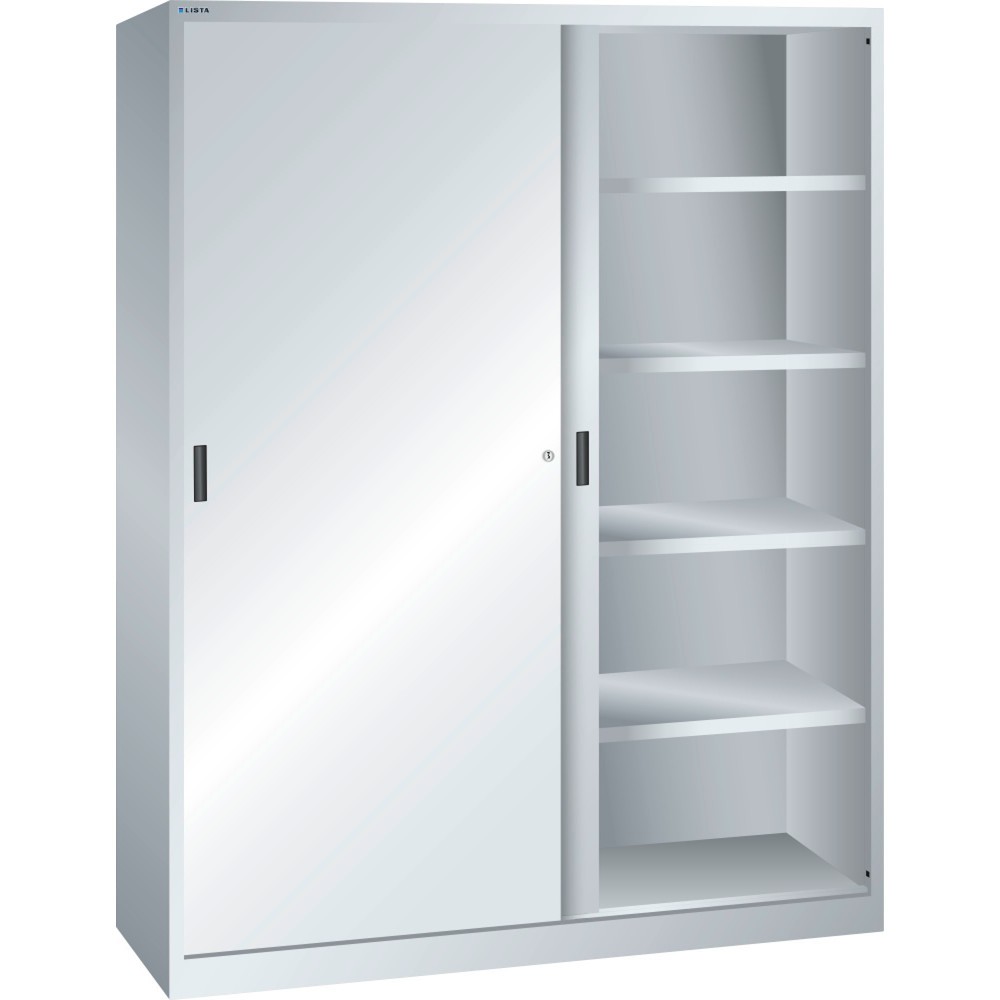 Produktabbildung: LISTA Schiebetürschrank, (BxTxH) 1500x400x1950mm, 8 Verstellböden, lichtgrau
