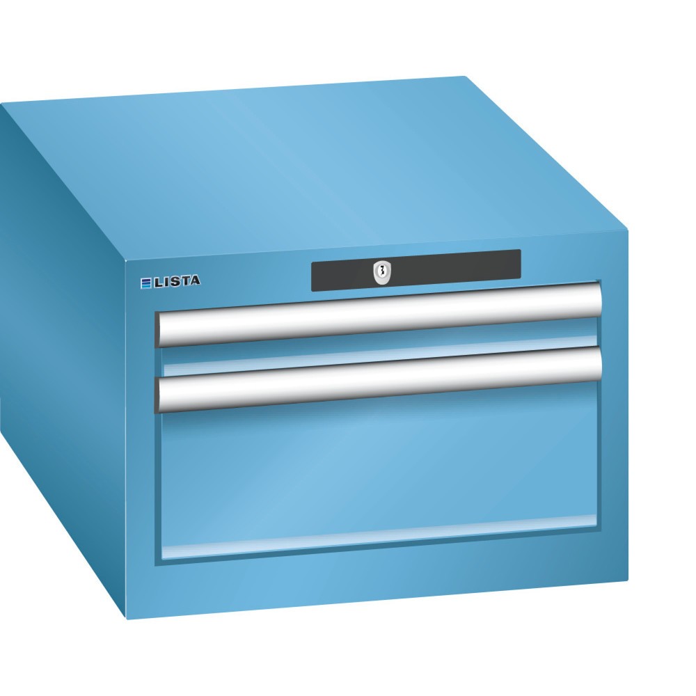 Produktabbildung: LISTA Schubladenschrank 18x27E, (BxTxH) 411x572x283mm, 2 Schubladen, 1 x 50 / 1 x 150, lichtblau, KEY Lock
