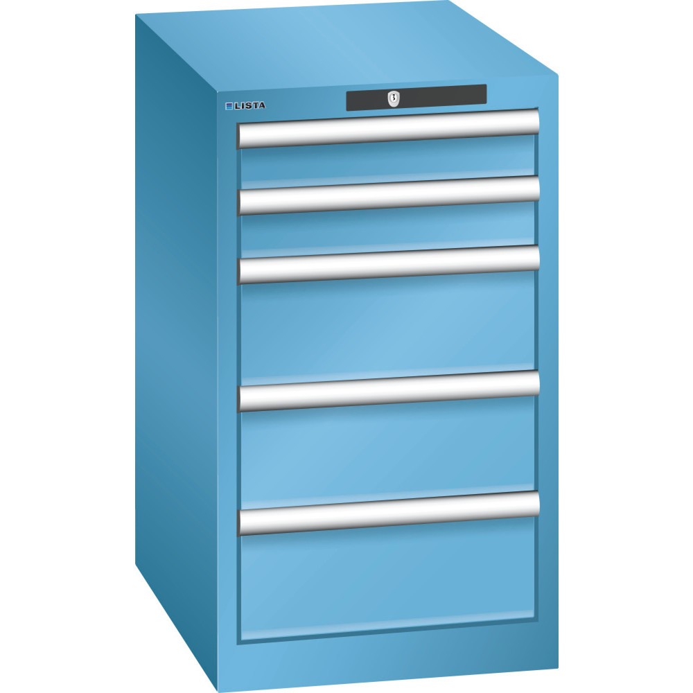 Produktabbildung: LISTA Schubladenschrank 18x27E, (BxTxH) 411x572x700mm, 5 Schubladen, 2 x 75 / 3 x 150, lichtblau, KEY Lock