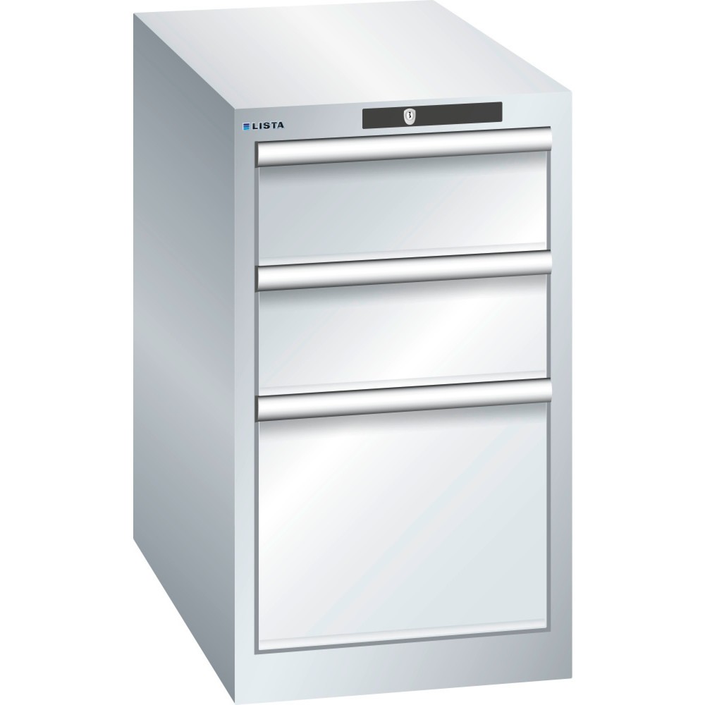 Produktabbildung: LISTA Schubladenschrank 18x36E, (BxTxH) 411x725x700mm, 3 Schubladen, 2 x 150 / 1 x 300, lichtgrau, RFID Lock