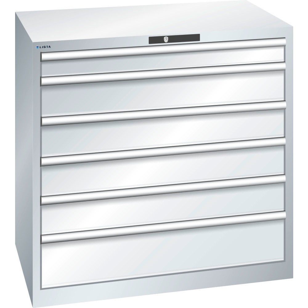 Produktabbildung: LISTA Schubladenschrank 54x36E, (BxTxH) 1023x725x1000mm, 6 Schubladen TK 200kg, lichtgrau, KEY Lock