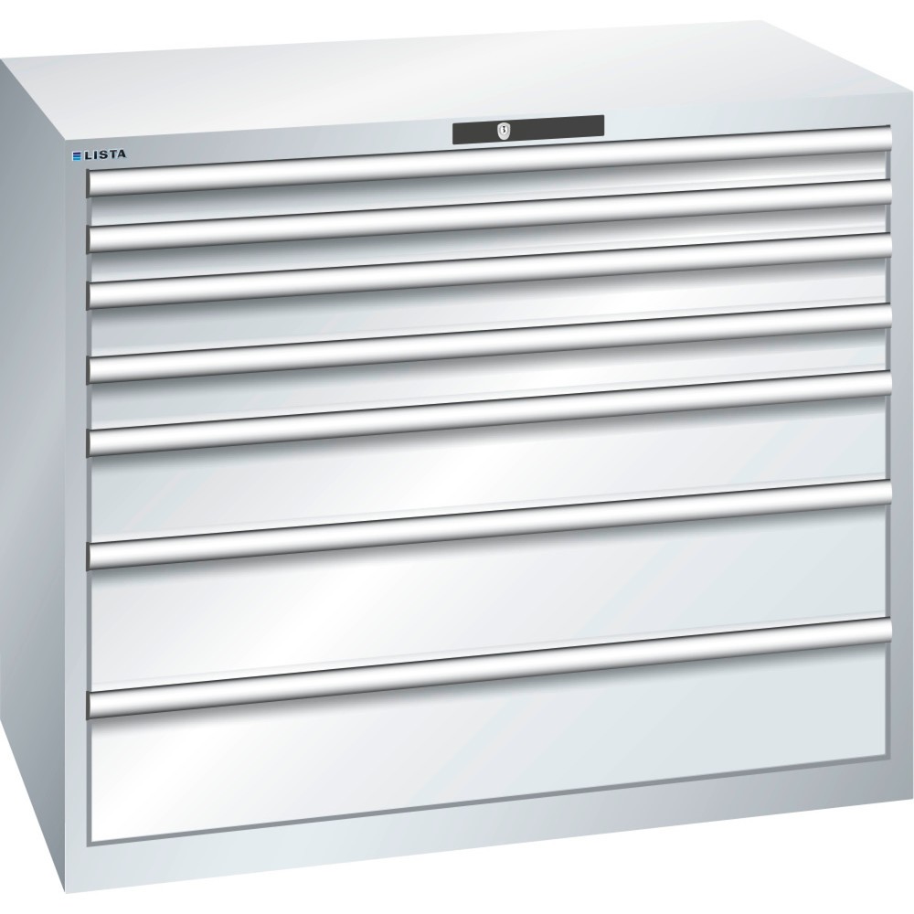 Produktabbildung: LISTA Schubladenschrank 64x36E, (BxTxH) 1193x725x1000mm, 7 Schubladen TK 200kg, lichtgrau, RFID Lock