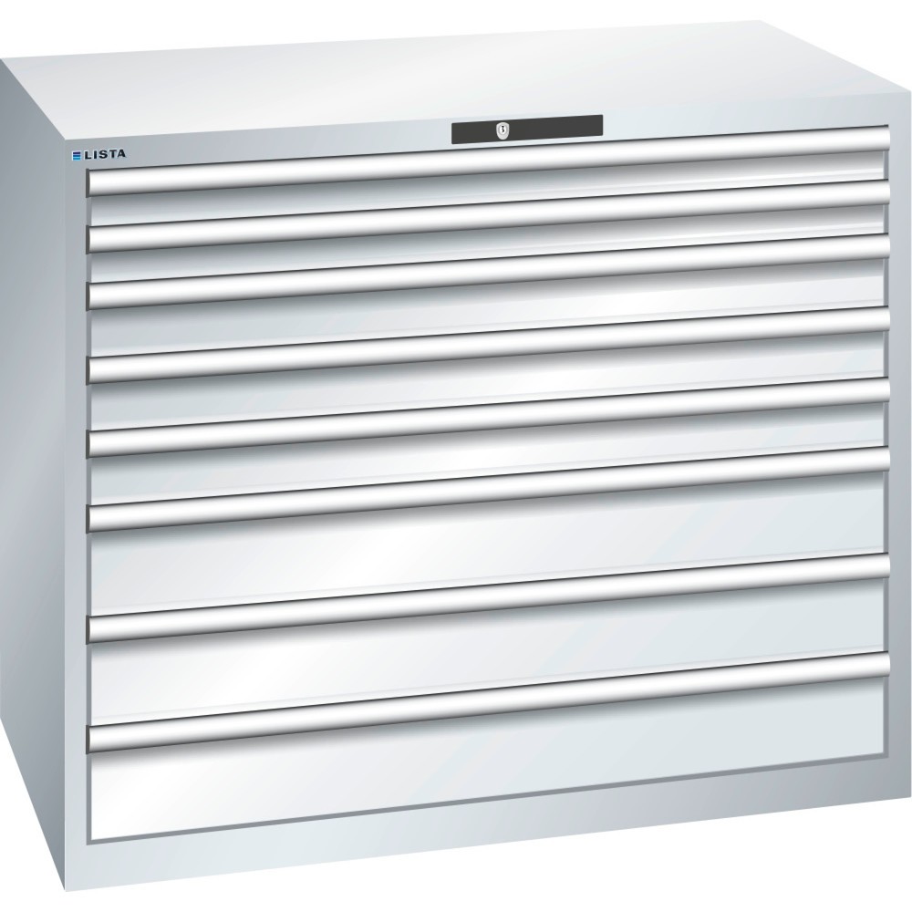 Produktabbildung: LISTA Schubladenschrank 64x36E, (BxTxH) 1193x725x1000mm, 8 Schubladen TK 200kg, lichtgrau, KEY Lock